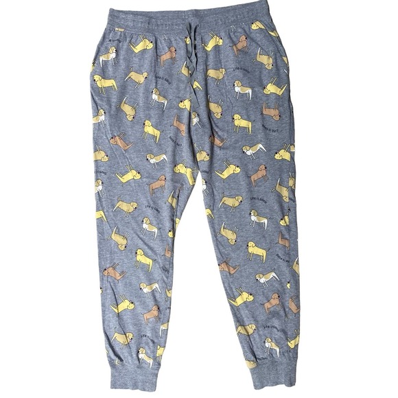 Life Is Good Dog Print Gray Pajama Pants Size Medium Yellow Lab Sleep Bottom - Picture 3 of 9